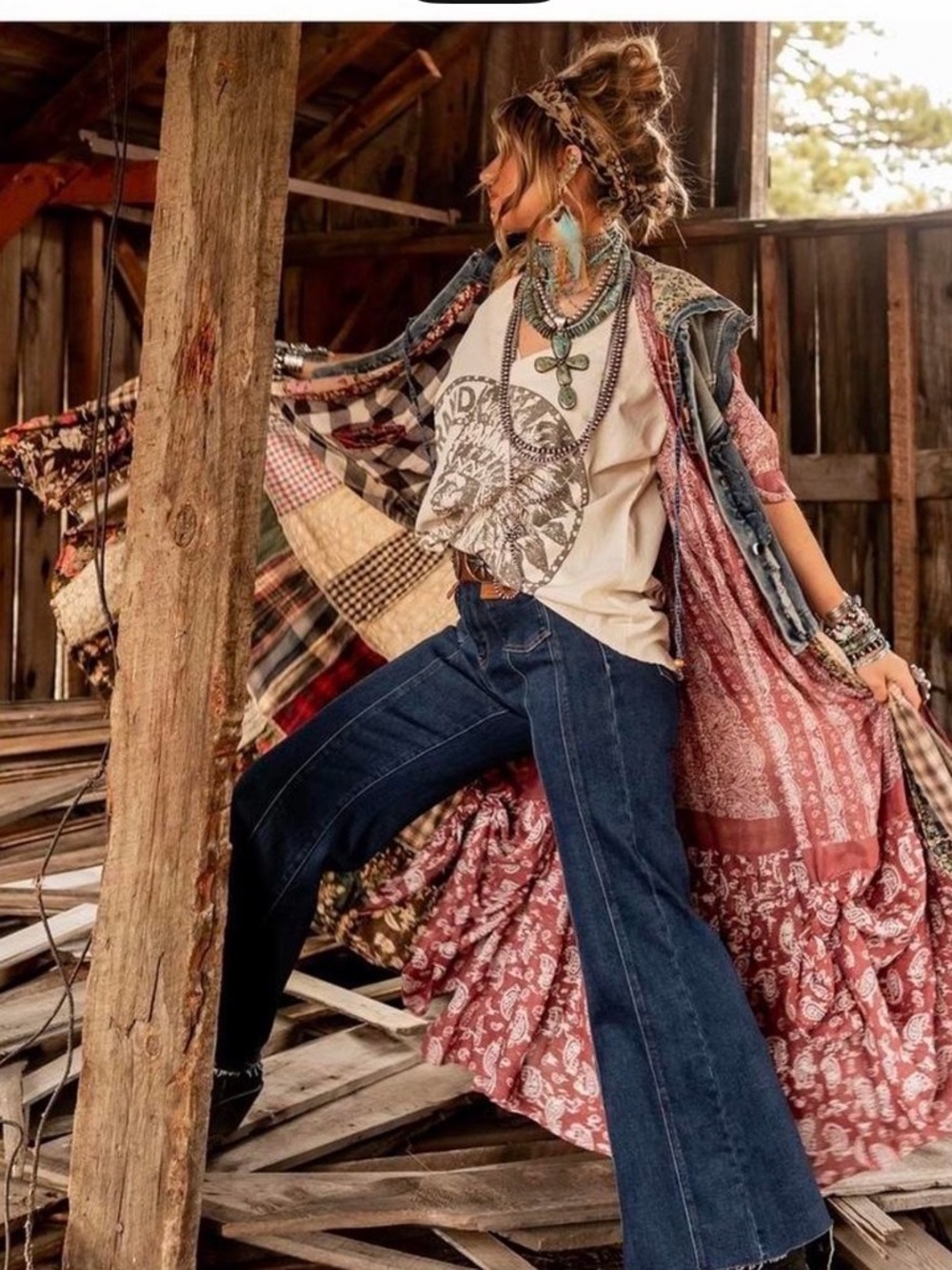 YOUNG THREADS NWT XS-S patchwork swingy hooded vest so boho!